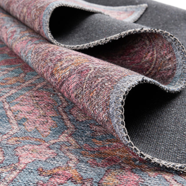 Washable Antique Blue 5' 3 x 5' 3 Mangata Square Area Rug Easy to Clean Stain Resistant & Durable Chenille Traditional Vintage Distressed Carpet for Sale at Rug Engine