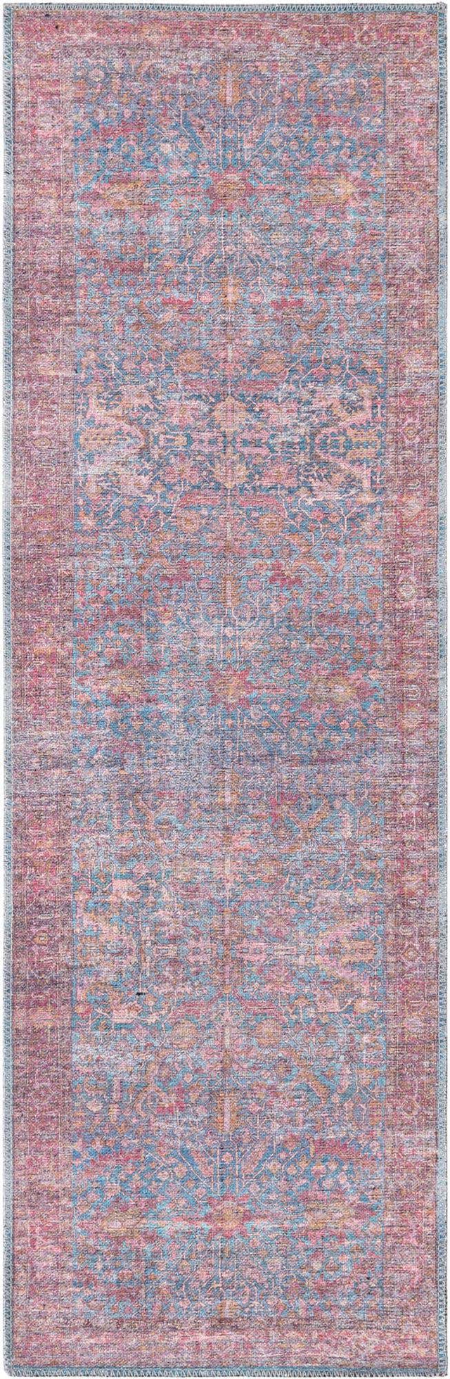 Washable Antique Blue 2' x 6' Mangata Runner Area Rug Easy to Clean Stain Resistant & Durable Chenille Traditional Vintage Distressed Carpet for Sale at Rug Engine