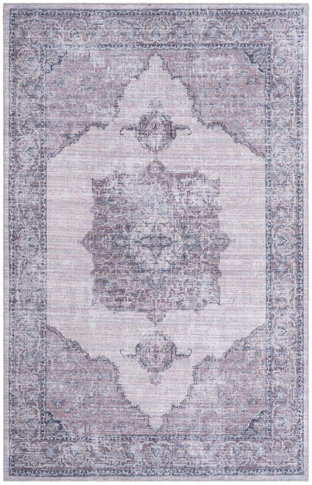 Washable Ivory and Gray 5' 11 x 9' Mangata Rectangle Area Rug Easy to Clean Stain Resistant & Durable Chenille Traditional Vintage Distressed Carpet for Sale at Rug Engine
