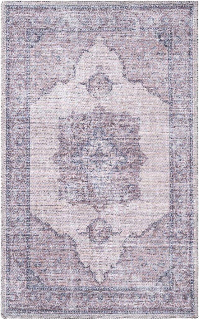 Washable Ivory and Gray 2' x 3' Mangata Washable Rectangle Area Rug Easy to Clean Stain Resistant & Durable Chenille Traditional Vintage Distressed Carpet for Sale at Rug Engine
