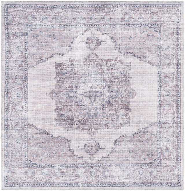Washable Ivory and Gray 5' 3 x 5' 3 Mangata Square Area Rug Easy to Clean Stain Resistant & Durable Chenille Traditional Vintage Distressed Carpet for Sale at Rug Engine