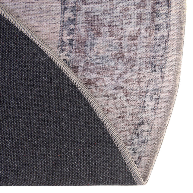 Washable Ivory and Gray 7' 10 x 7' 10 Mangata Round Area Rug Easy to Clean Stain Resistant & Durable Chenille Traditional Vintage Distressed Carpet for Sale at Rug Engine