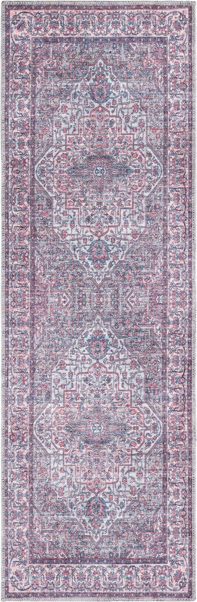 Washable Beige and pink 2' x 6' Mangata Runner Area Rug Easy to Clean Stain Resistant & Durable Chenille Traditional Vintage Distressed Carpet for Sale at Rug Engine