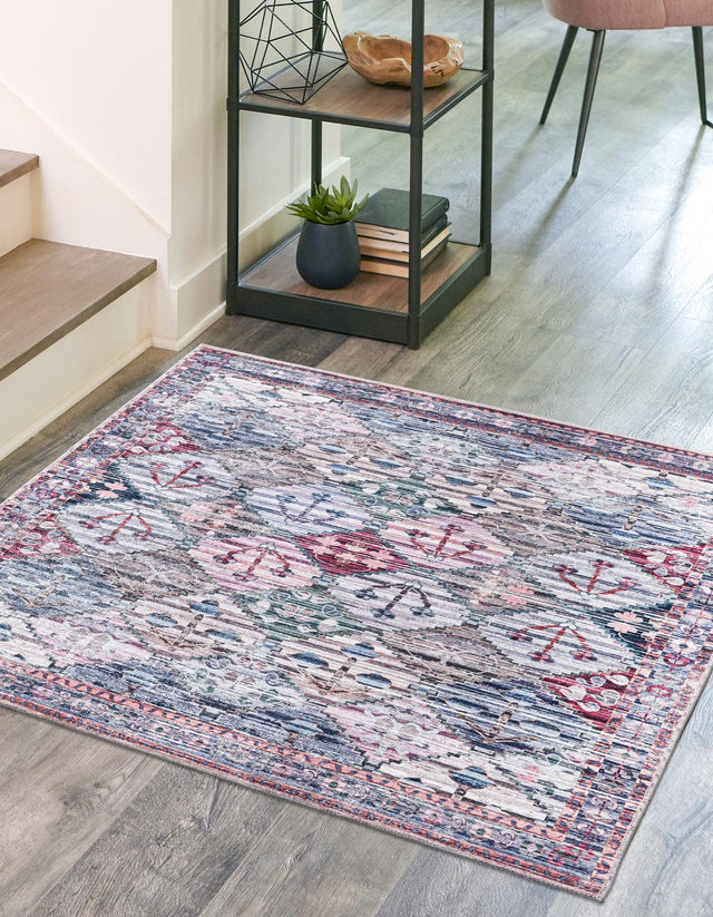 Washable Multicolor 7' 10 x 7' 10 Mangata Square Area Rug Easy to Clean Stain Resistant & Durable Chenille Traditional Vintage Distressed Carpet for Sale at Rug Engine