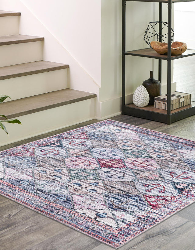 Washable Multicolor 7' 10 x 7' 10 Mangata Square Area Rug Easy to Clean Stain Resistant & Durable Chenille Traditional Vintage Distressed Carpet for Sale at Rug Engine