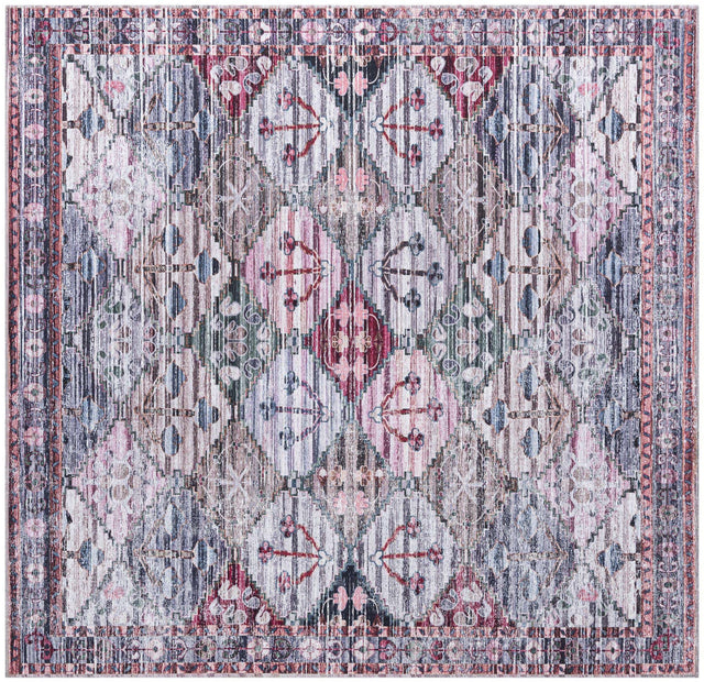 Washable Multicolor 7' 10 x 7' 10 Mangata Square Area Rug Easy to Clean Stain Resistant & Durable Chenille Traditional Vintage Distressed Carpet for Sale at Rug Engine