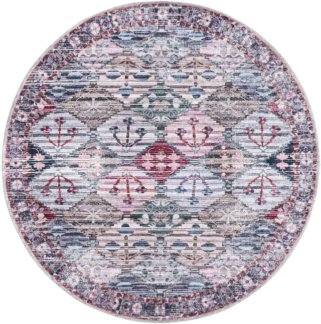 Washable Multicolor 3' 11 x 3' 11 Mangata Round Area Rug Easy to Clean Stain Resistant & Durable Chenille Traditional Vintage Distressed Carpet for Sale at Rug Engine