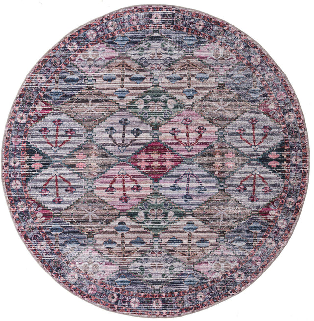 Washable Multicolor 7' 3 x 7' 3 Mangata Round Area Rug Easy to Clean Stain Resistant & Durable Chenille Traditional Vintage Distressed Carpet for Sale at Rug Engine