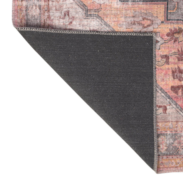 Washable Apricot and pink 6' x 9' Mangata Washable Rectangle Area Rug Easy to Clean Stain Resistant & Durable Chenille Traditional Vintage Distressed Carpet for Sale at Rug Engine