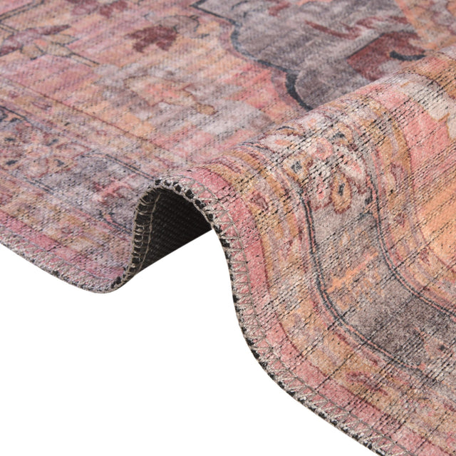 Washable Apricot and pink 5' 3 x 8' Mangata Rectangle Area Rug Easy to Clean Stain Resistant & Durable Chenille Traditional Vintage Distressed Carpet for Sale at Rug Engine