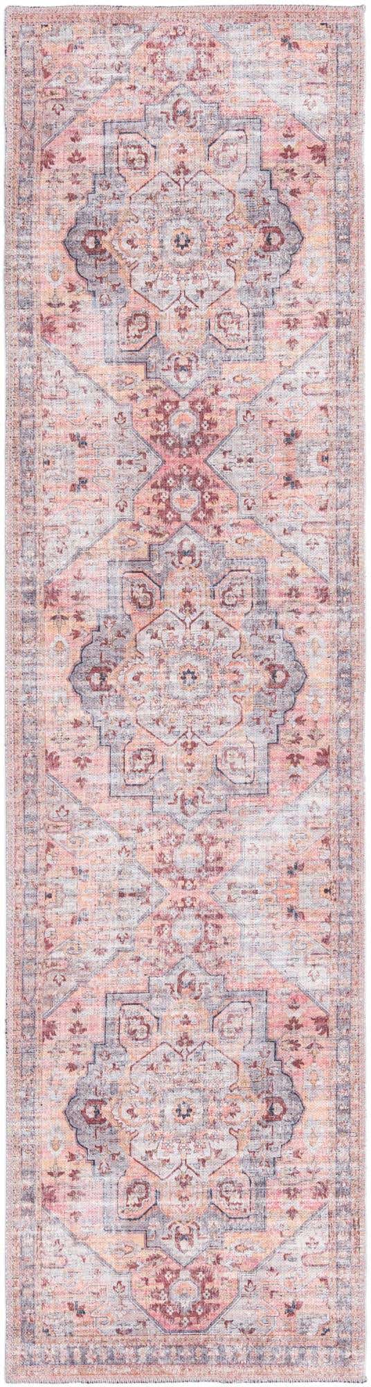 Washable Apricot and pink 2' x 7' 10 Mangata Runner Area Rug Easy to Clean Stain Resistant & Durable Chenille Traditional Vintage Distressed Carpet for Sale at Rug Engine