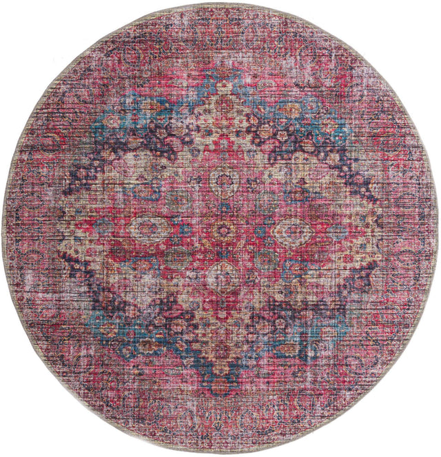 Washable Multicolor 7' 3 x 7' 3 Mangata Round Area Rug Easy to Clean Stain Resistant & Durable Chenille Traditional Vintage Distressed Carpet for Sale at Rug Engine
