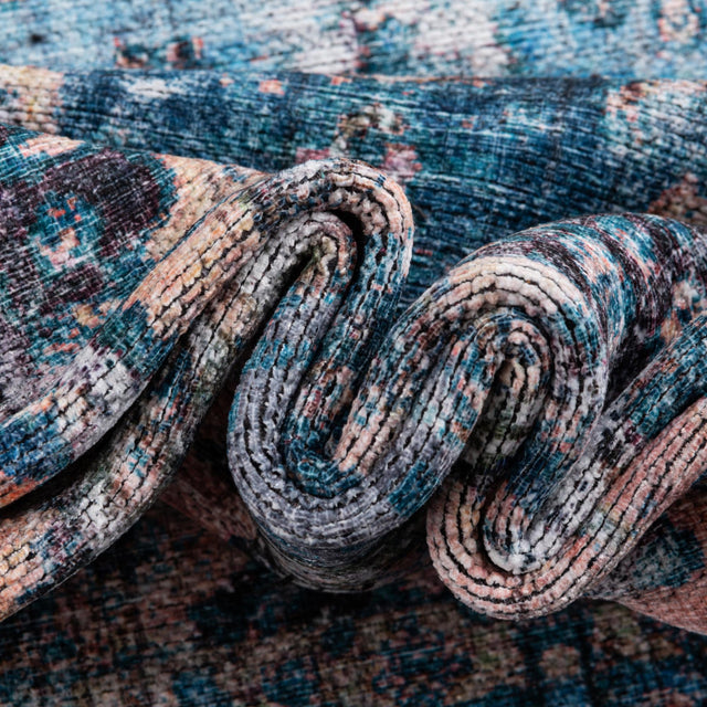 Washable Blue 3' 11 x 6' Mangata Rectangle Area Rug Easy to Clean Stain Resistant & Durable Chenille Traditional Vintage Distressed Carpet for Sale at Rug Engine