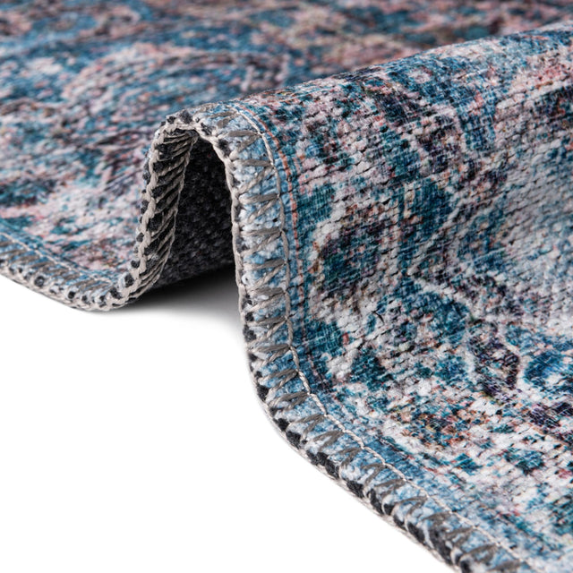Washable Blue 5' 3 x 8' Mangata Rectangle Area Rug Easy to Clean Stain Resistant & Durable Chenille Traditional Vintage Distressed Carpet for Sale at Rug Engine