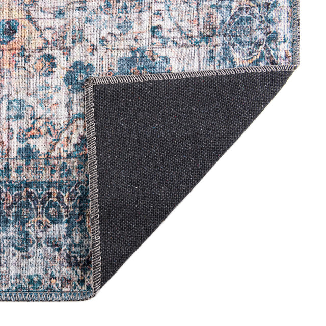 Washable Blue 2' x 10' Mangata Runner Area Rug Easy to Clean Stain Resistant & Durable Chenille Traditional Vintage Distressed Carpet for Sale at Rug Engine