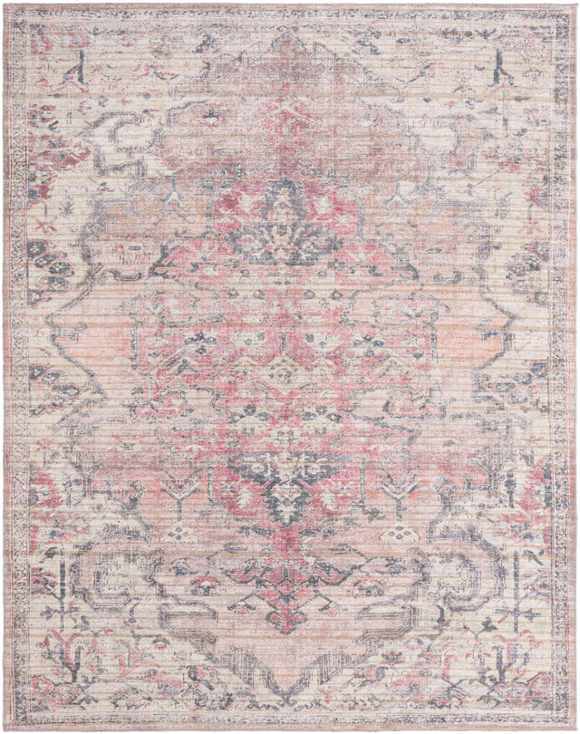 Washable Beige pink 7' 10 x 10' Nostalgia Rectangle Area Rug Easy to Clean Stain Resistant & Durable Polyester Chenille Vintage Distressed Carpet for Sale at Rug Engine