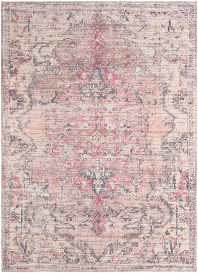 Washable Beige pink 7' 3 x 10' Nostalgia Rectangle Area Rug Easy to Clean Stain Resistant & Durable Polyester Chenille Vintage Distressed Carpet for Sale at Rug Engine