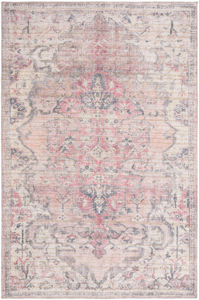 Washable Beige pink 6' 1 x 9' Nostalgia Rectangle Area Rug Easy to Clean Stain Resistant & Durable Polyester Chenille Vintage Distressed Carpet for Sale at Rug Engine