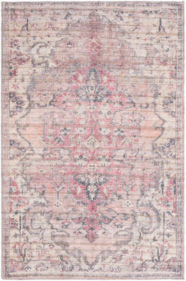 Washable Beige pink 4' 1 x 6' 1 Nostalgia Rectangle Area Rug Easy to Clean Stain Resistant & Durable Polyester Chenille Vintage Distressed Carpet for Sale at Rug Engine