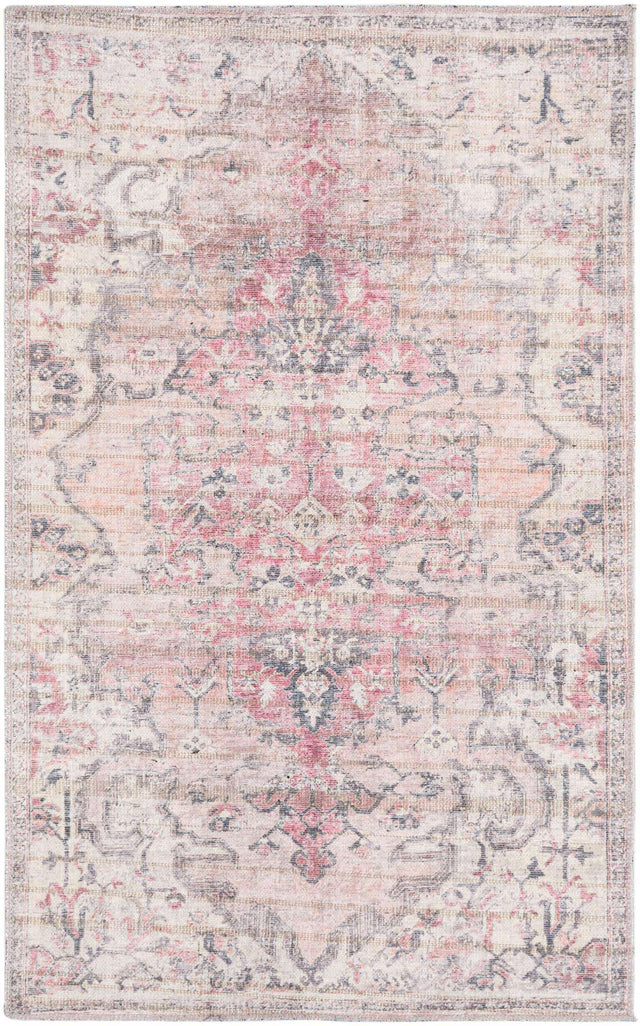 Washable Beige pink 3' 3 x 5' 3 Nostalgia Rectangle Area Rug Easy to Clean Stain Resistant & Durable Polyester Chenille Vintage Distressed Carpet for Sale at Rug Engine