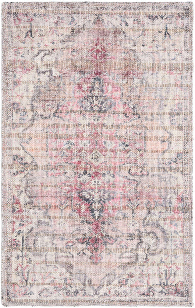 Washable Beige pink 2' x 3' 1 Nostalgia Rectangle Area Rug Easy to Clean Stain Resistant & Durable Polyester Chenille Vintage Distressed Carpet for Sale at Rug Engine