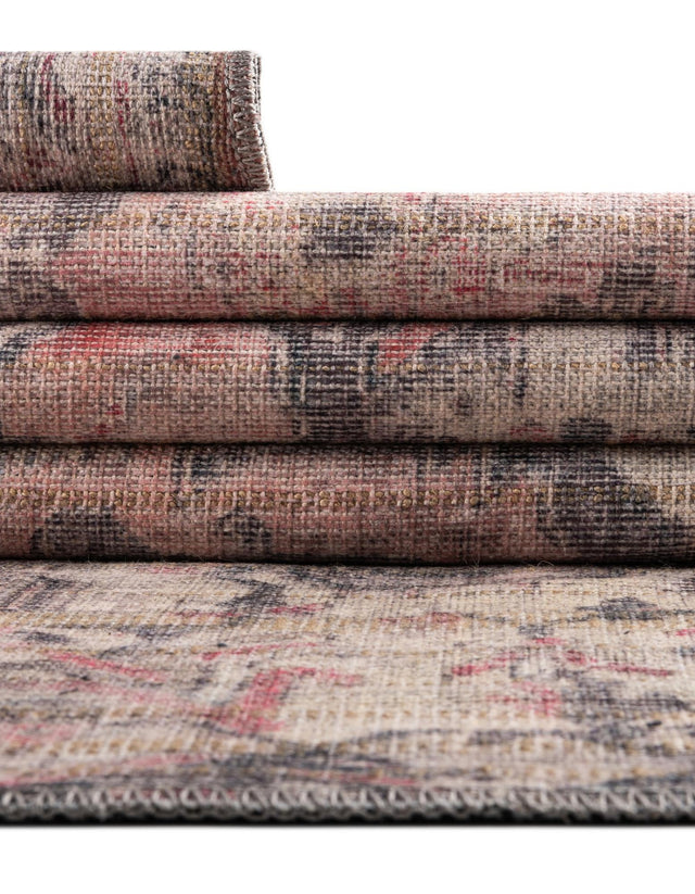 Washable Beige pink 7' 10 x 10' Nostalgia Oval Area Rug Easy to Clean Stain Resistant & Durable Polyester Chenille Vintage Distressed Carpet for Sale at Rug Engine