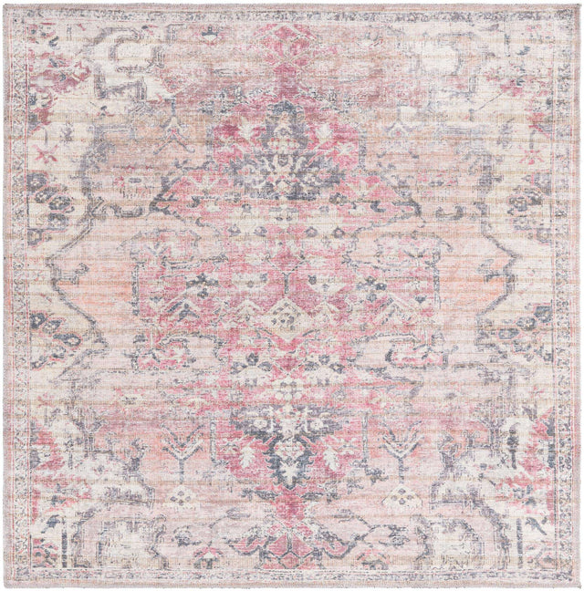 Washable Beige pink 5' 3 x 5' 3 Nostalgia Square Area Rug Easy to Clean Stain Resistant & Durable Polyester Chenille Vintage Distressed Carpet for Sale at Rug Engine