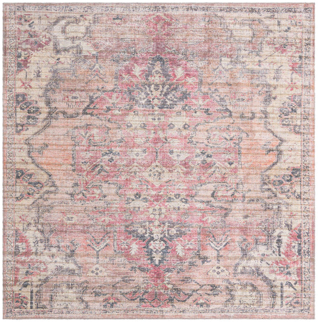 Washable Beige pink 7' 3 x 7' 3 Nostalgia Square Area Rug Easy to Clean Stain Resistant & Durable Polyester Chenille Vintage Distressed Carpet for Sale at Rug Engine