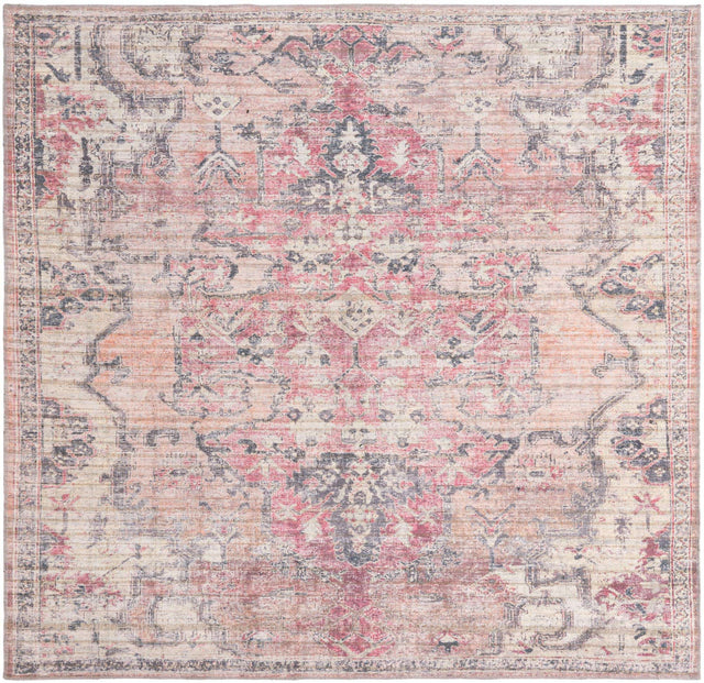 Washable Beige pink 7' 10 x 7' 10 Nostalgia Square Area Rug Easy to Clean Stain Resistant & Durable Polyester Chenille Vintage Distressed Carpet for Sale at Rug Engine