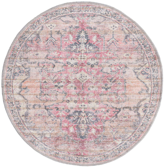 Washable Beige pink 3' 3 x 3' 3 Nostalgia Round Area Rug Easy to Clean Stain Resistant & Durable Polyester Chenille Vintage Distressed Carpet for Sale at Rug Engine