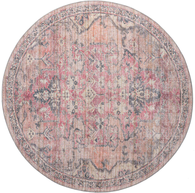 Washable Beige pink 7' 10 x 7' 10 Nostalgia Round Area Rug Easy to Clean Stain Resistant & Durable Polyester Chenille Vintage Distressed Carpet for Sale at Rug Engine