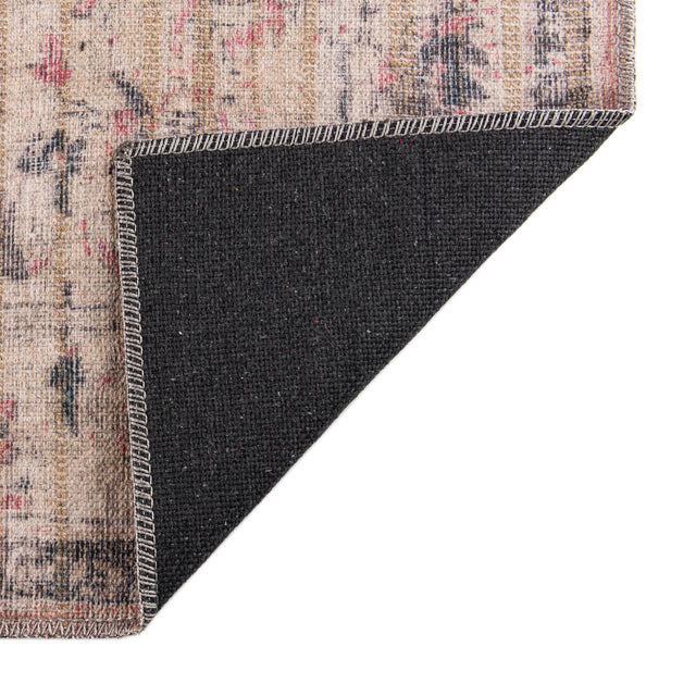 Washable Beige pink 2' x 6' 1 Nostalgia Runner Area Rug Easy to Clean Stain Resistant & Durable Polyester Chenille Vintage Distressed Carpet for Sale at Rug Engine
