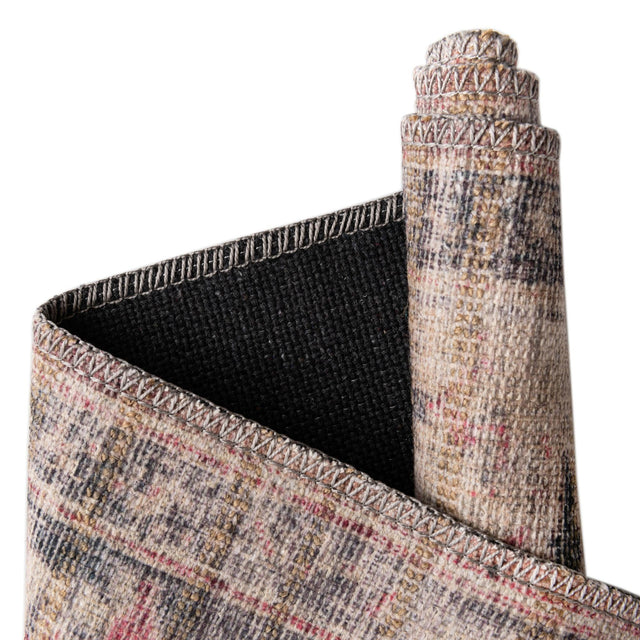 Washable Beige pink 2' x 6' 1 Nostalgia Runner Area Rug Easy to Clean Stain Resistant & Durable Polyester Chenille Vintage Distressed Carpet for Sale at Rug Engine