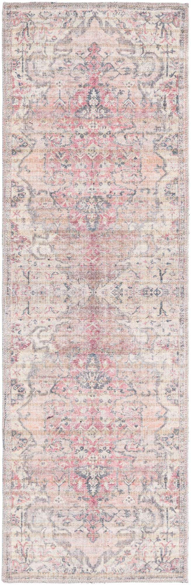 Washable Beige pink 2' x 6' 1 Nostalgia Runner Area Rug Easy to Clean Stain Resistant & Durable Polyester Chenille Vintage Distressed Carpet for Sale at Rug Engine