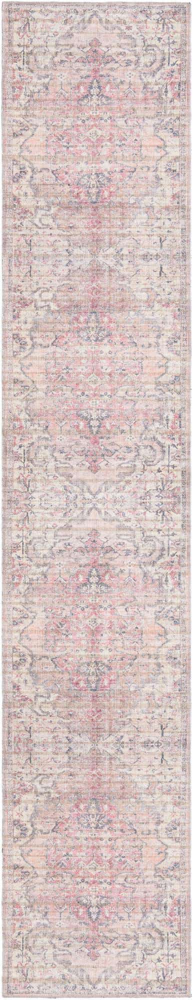 Washable Beige pink 2' 7 x 14' 1 Nostalgia Runner Area Rug Easy to Clean Stain Resistant & Durable Polyester Chenille Vintage Distressed Carpet for Sale at Rug Engine