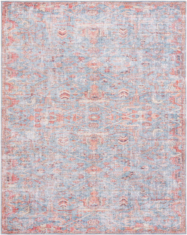 Washable Antique Blue 10' 6 x 13' Nostalgia Washable Rectangle Area Rug Easy to Clean Stain Resistant & Durable Polyester Chenille Vintage Distressed Carpet for Sale at Rug Engine