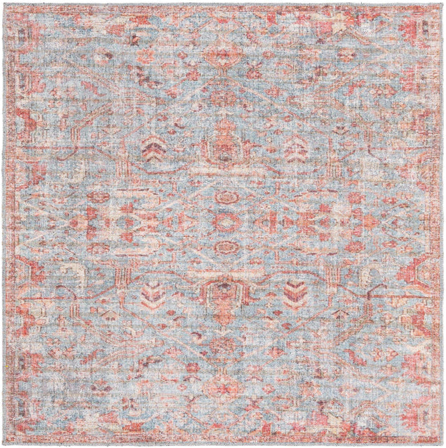 Washable Antique Blue 5' 3 x 5' 3 Nostalgia Washable Square Area Rug Easy to Clean Stain Resistant & Durable Polyester Chenille Vintage Distressed Carpet for Sale at Rug Engine