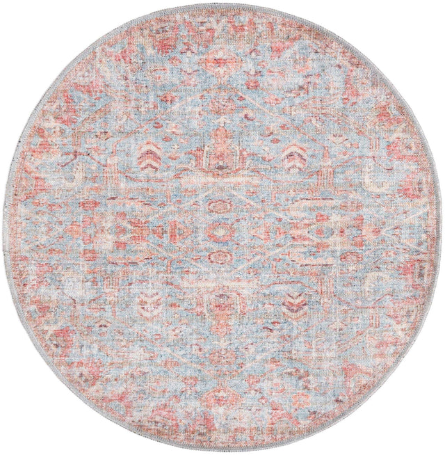 Washable Antique Blue 3' 3 x 3' 3 Nostalgia Round Area Rug Easy to Clean Stain Resistant & Durable Polyester Chenille Vintage Distressed Carpet for Sale at Rug Engine