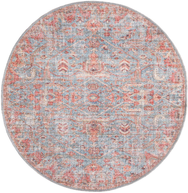 Washable Antique Blue 3' 11 x 3' 11 Nostalgia Round Area Rug Easy to Clean Stain Resistant & Durable Polyester Chenille Vintage Distressed Carpet for Sale at Rug Engine