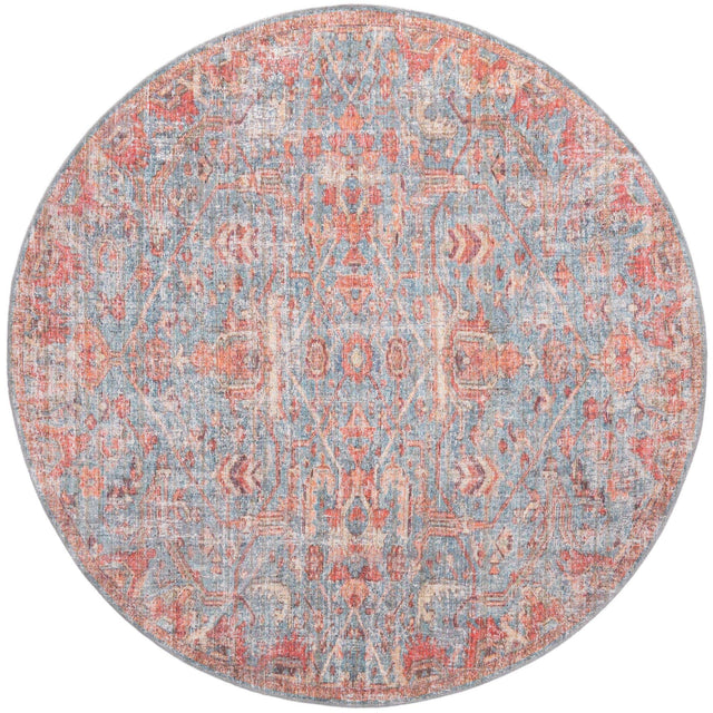 Washable Antique Blue 7' 10 x 7' 10 Nostalgia Round Area Rug Easy to Clean Stain Resistant & Durable Polyester Chenille Vintage Distressed Carpet for Sale at Rug Engine