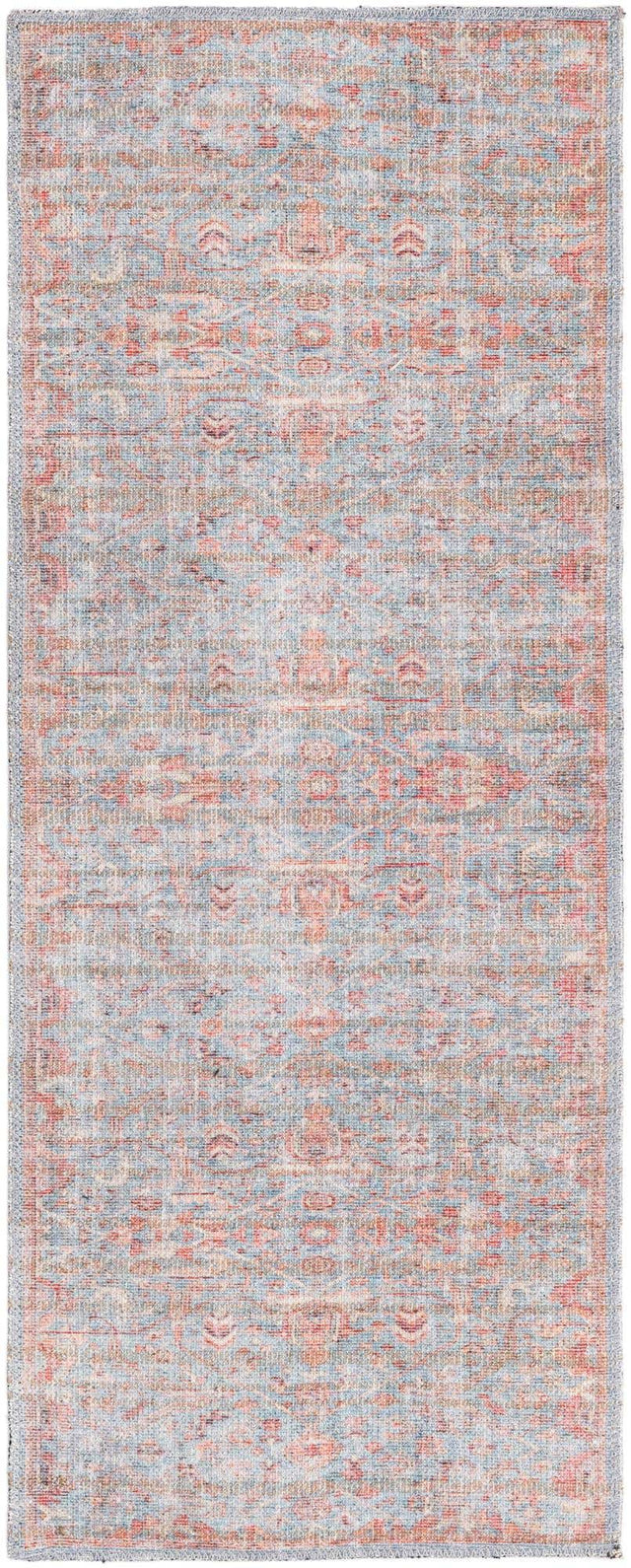 Washable Antique Blue 2' x 5' Nostalgia Runner Area Rug Easy to Clean Stain Resistant & Durable Polyester Chenille Vintage Distressed Carpet for Sale at Rug Engine
