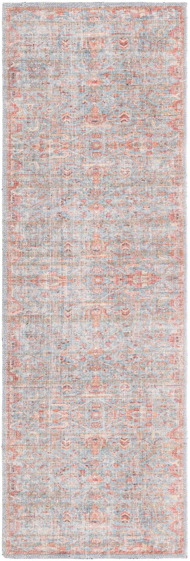 Washable Antique Blue 2' x 6' Nostalgia Runner Area Rug Easy to Clean Stain Resistant & Durable Polyester Chenille Vintage Distressed Carpet for Sale at Rug Engine