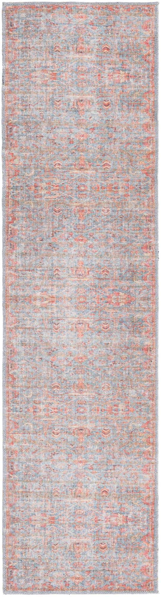 Washable Antique Blue 2' x 7' 10 Nostalgia Runner Area Rug Easy to Clean Stain Resistant & Durable Polyester Chenille Vintage Distressed Carpet for Sale at Rug Engine