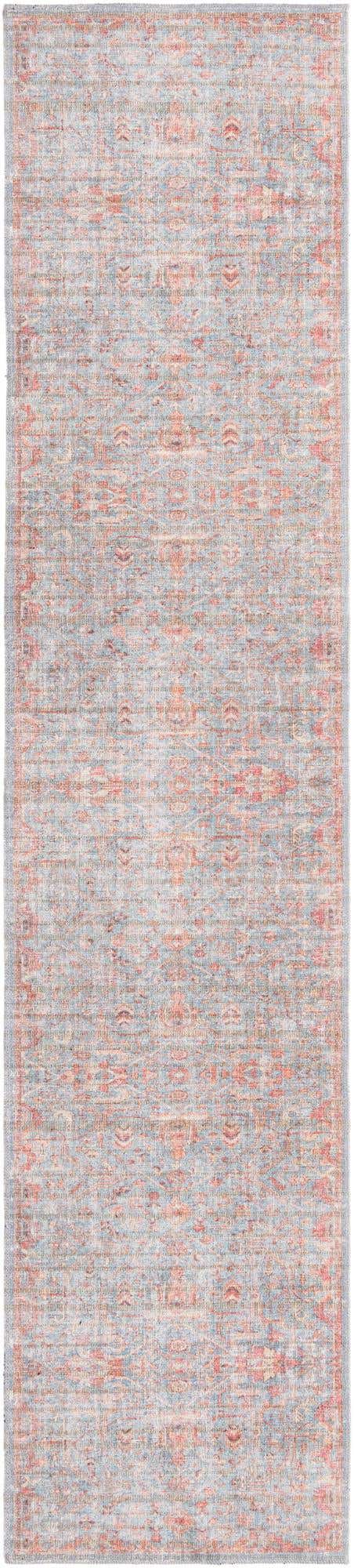 Washable Antique Blue 2' 7 x 12' Nostalgia Runner Area Rug Easy to Clean Stain Resistant & Durable Polyester Chenille Vintage Distressed Carpet for Sale at Rug Engine