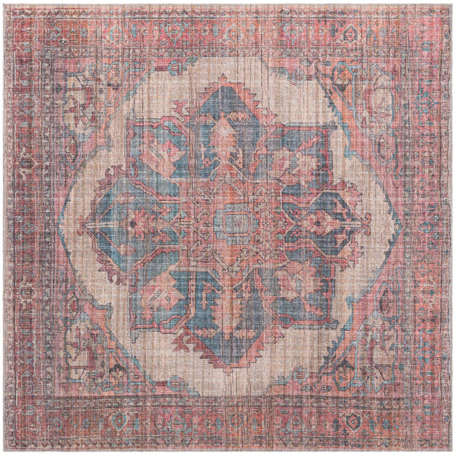 Washable Antique Beige 7' 3 x 7' 3 Nostalgia Square Area Rug Easy to Clean Stain Resistant & Durable Polyester Chenille Vintage Distressed Carpet for Sale at Rug Engine