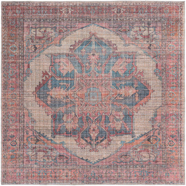 Washable Antique Beige 7' 10 x 7' 10 Nostalgia Square Area Rug Easy to Clean Stain Resistant & Durable Polyester Chenille Vintage Distressed Carpet for Sale at Rug Engine