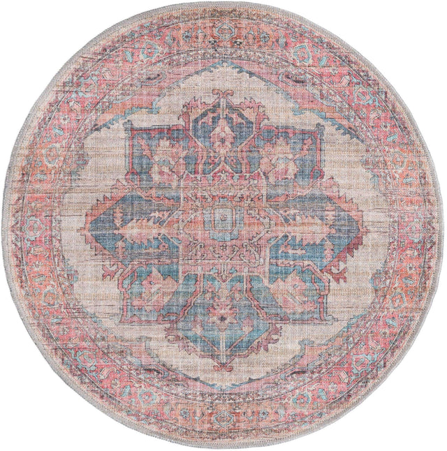 Washable Antique Beige 3' 3 x 3' 3 Nostalgia Round Area Rug Easy to Clean Stain Resistant & Durable Polyester Chenille Vintage Distressed Carpet for Sale at Rug Engine