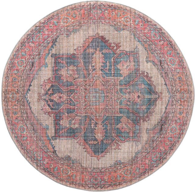 Washable Antique Beige 7' 10 x 7' 10 Nostalgia Round Area Rug Easy to Clean Stain Resistant & Durable Polyester Chenille Vintage Distressed Carpet for Sale at Rug Engine