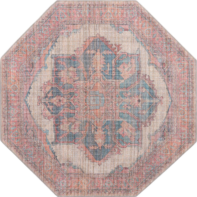 Washable Antique Beige 7' 10 x 7' 10 Nostalgia Octagon Area Rug Easy to Clean Stain Resistant & Durable Polyester Chenille Vintage Distressed Carpet for Sale at Rug Engine