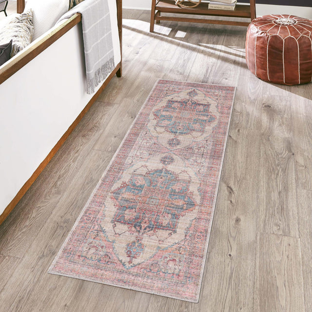 Washable Antique Beige 2' x 5' Nostalgia Runner Area Rug Easy to Clean Stain Resistant & Durable Polyester Chenille Vintage Distressed Carpet for Sale at Rug Engine
